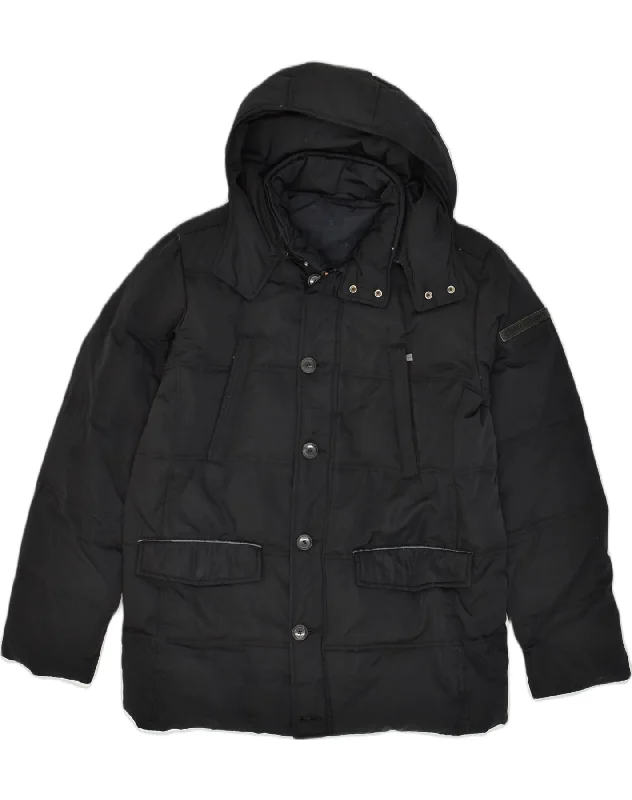 TRUSSARDI Mens Hooded Padded Jacket IT 48 Medium Black Polyester