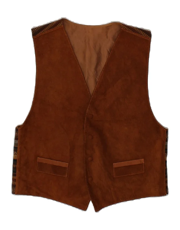 VINTAGE Mens Suede Waistcoat Small Brown Striped