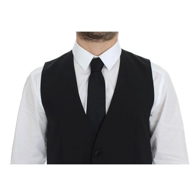 Dolce & Gabbana Elegant Silk-Wool Black Dress Men's Vest