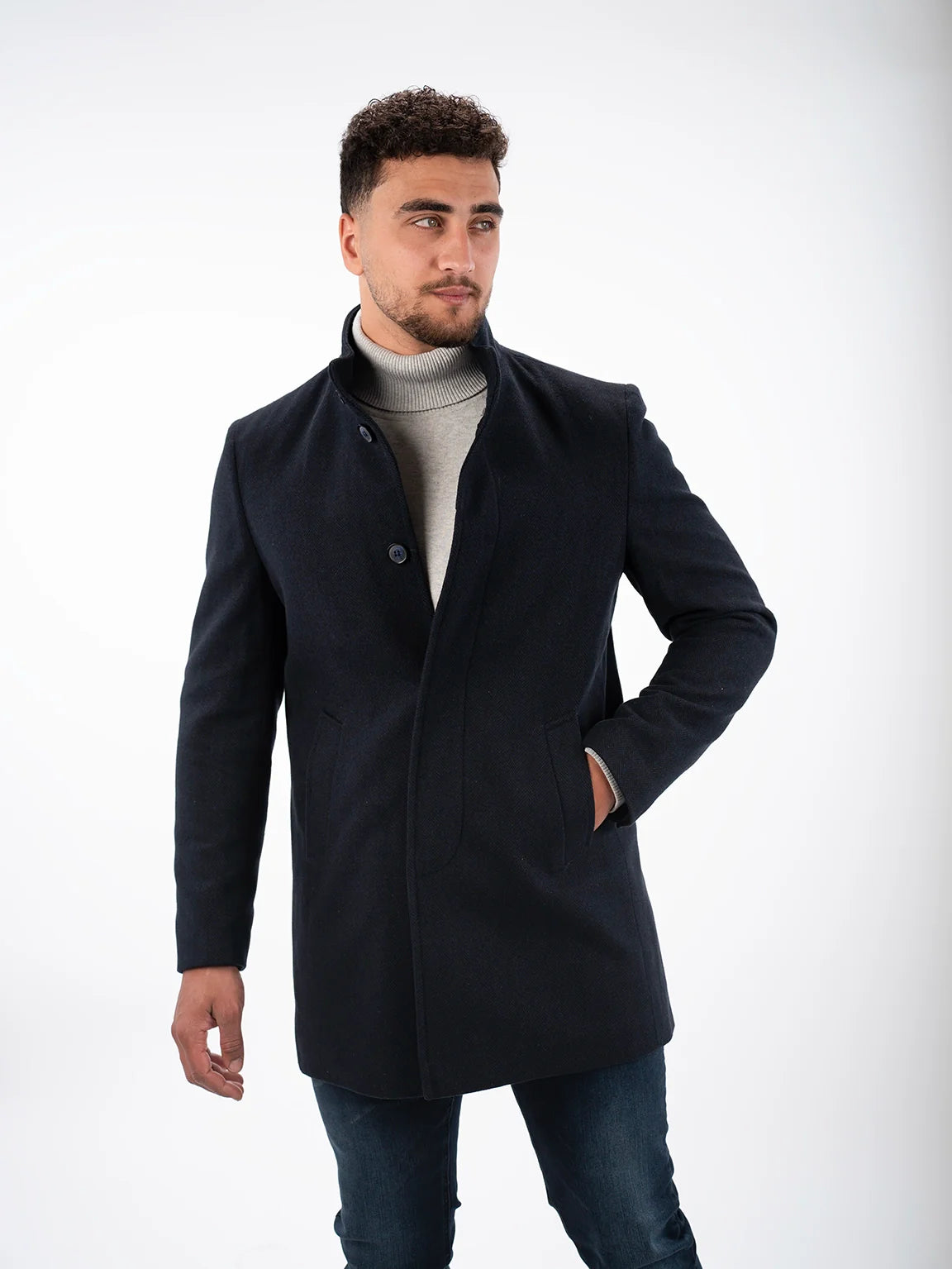 Navy Coat with Button to Close