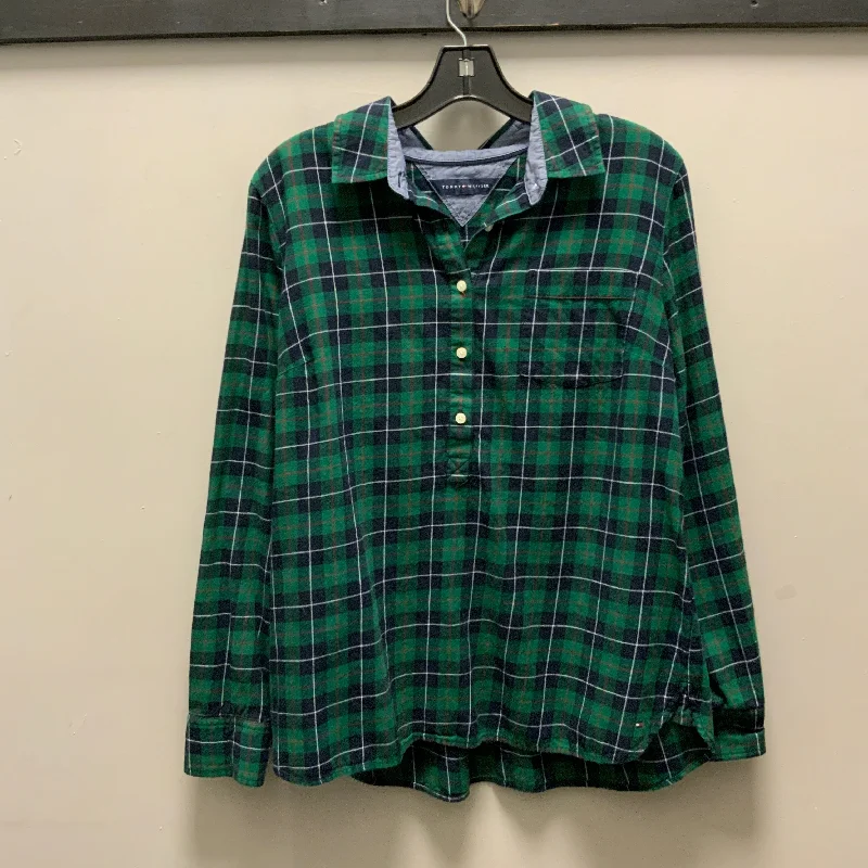 Casual button-down Top Long Sleeve By Tommy Hilfiger In Green, Size: M