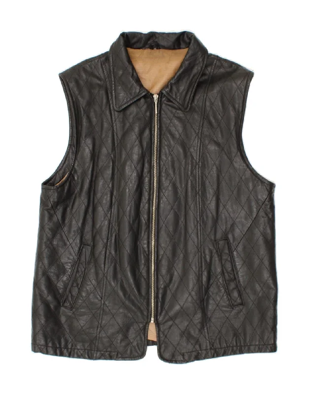 VINTAGE Mens Leather Gilet IT 44 XS Black Leather