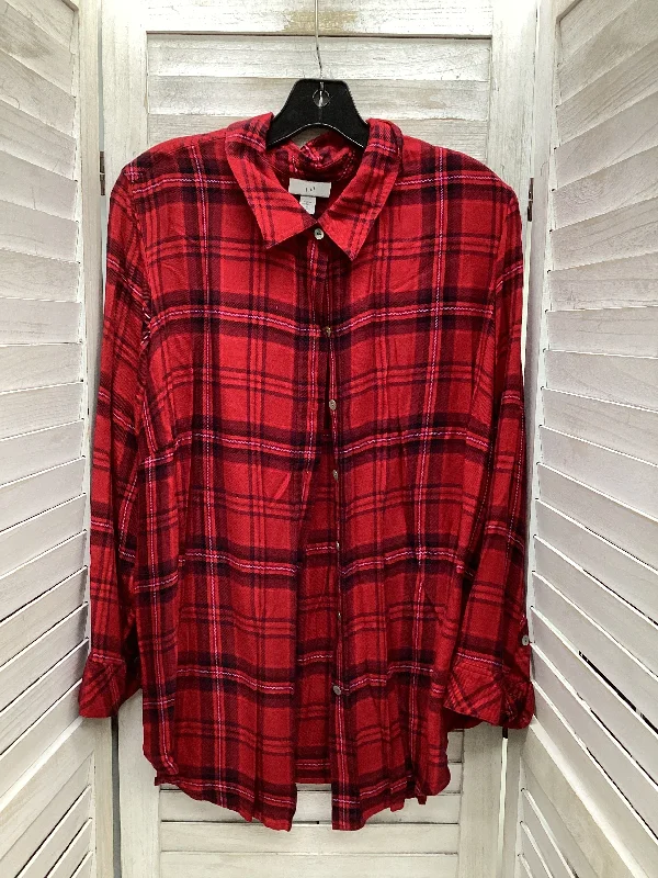 Casual button-down Top Long Sleeve By J. Jill In Plaid Pattern, Size: Xl