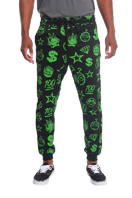 Preppy pants Solid Emoji Print French Terry Jogger Pants