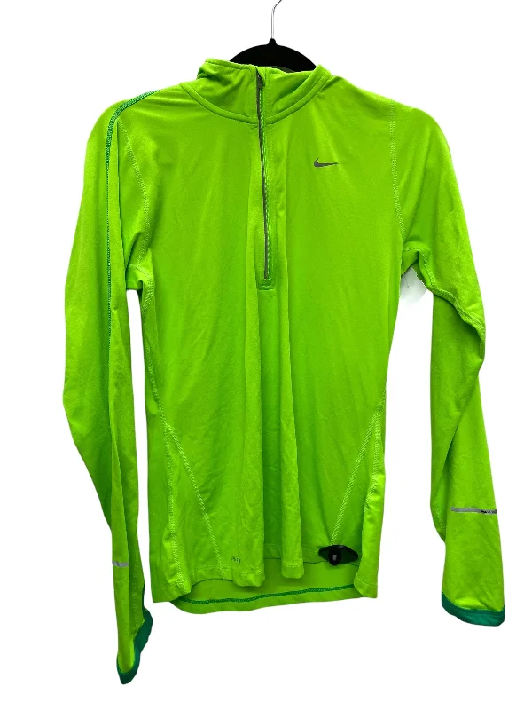 Solid color Athletic Top Long Sleeve Collar By Nike Apparel In Green, Size: S