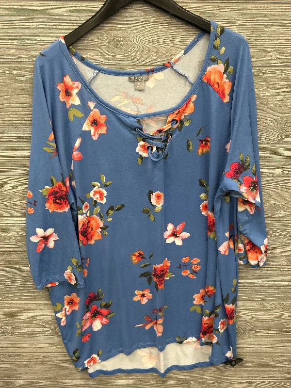 Casual top Top 3/4 Sleeve By Falls Creek In Blue, Size: 2x