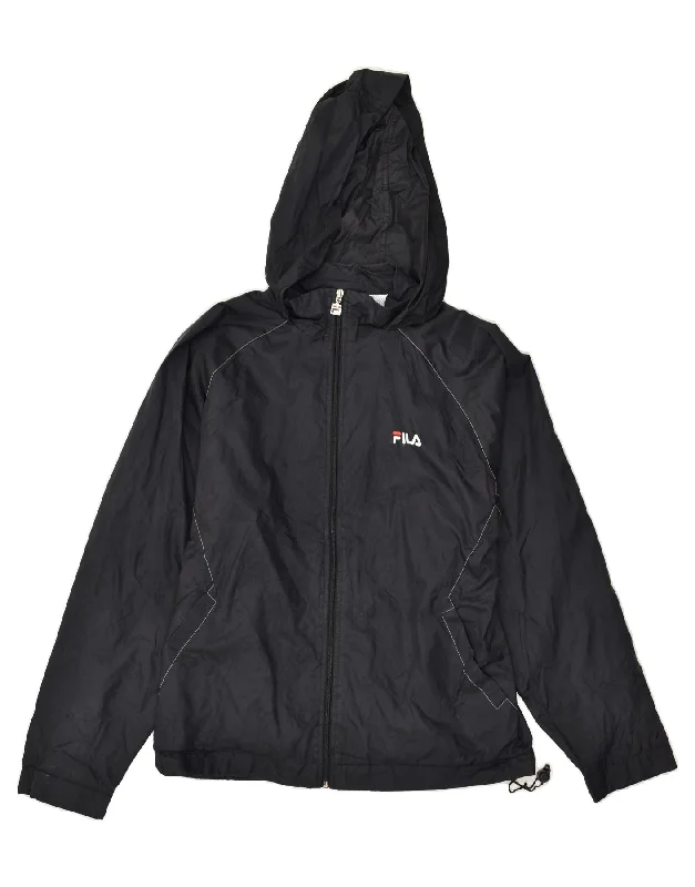 FILA Mens Hooded Rain Jacket UK 36 Small Black Polyester