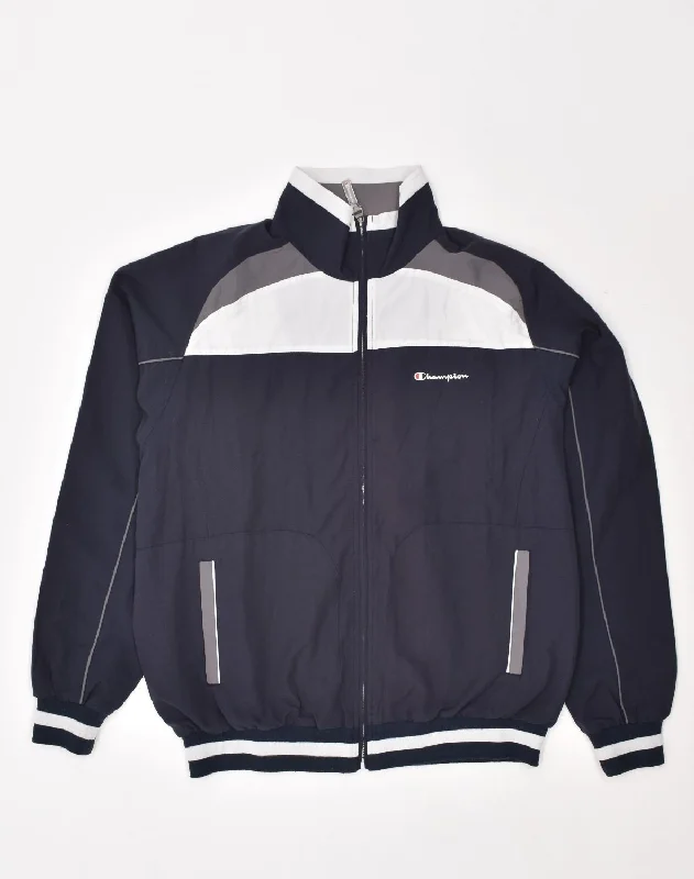 CHAMPION Mens Bomber Jacket UK 42 XL Navy Blue Polyester