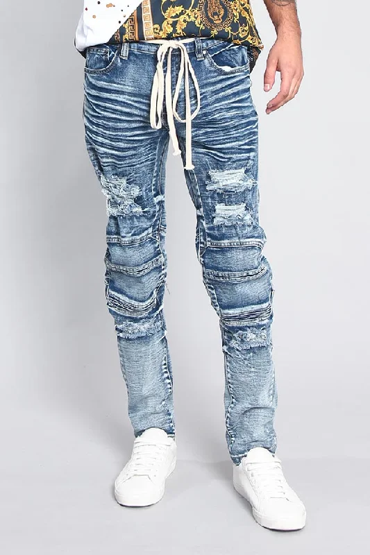 Woolen pants Distressed Moto Biker Denim Jeans