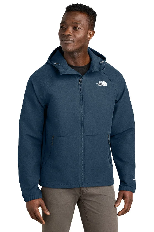 The North Face Mens Barr Lake Water Resistant Soft Shell Full Zip Hooded Jacket - Heather Dark Shady Blue - New