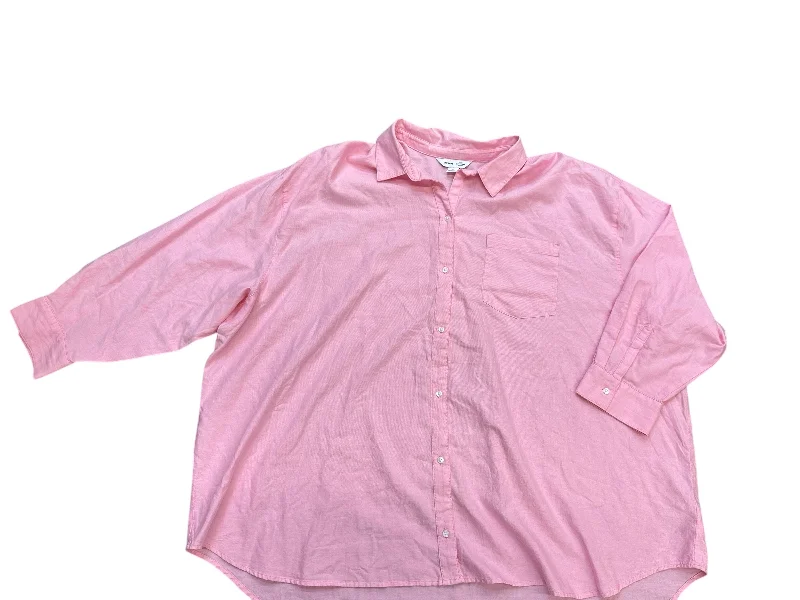 Cotton long sleeve Top Long Sleeve By Old Navy In Pink, Size: 3x