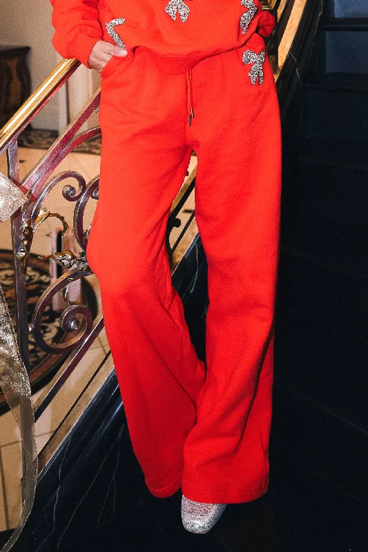 Faux leather pants Ivy Jewel Bow Sweatpants in Red