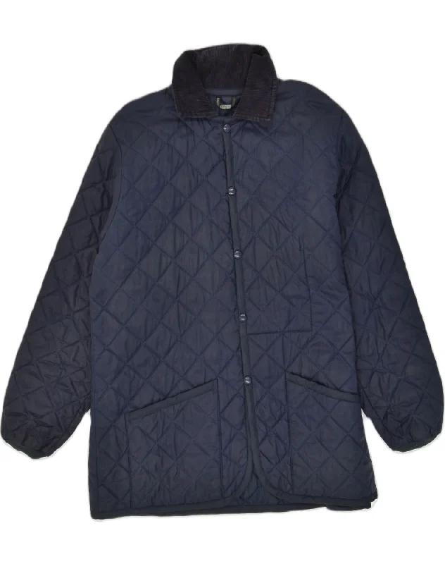 VINTAGE Mens Quilted Jacket UK 42 XL Navy Blue Nylon