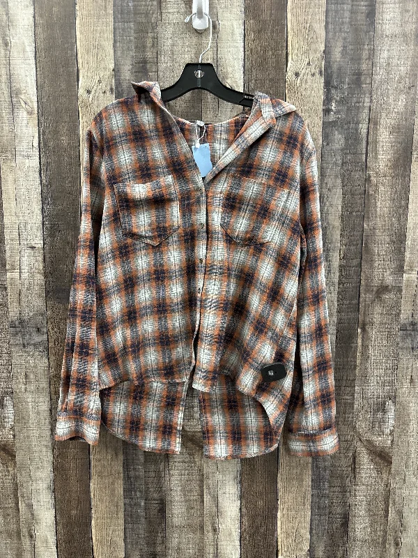 Classic shirt Top Long Sleeve By Fate In Plaid Pattern, Size: L