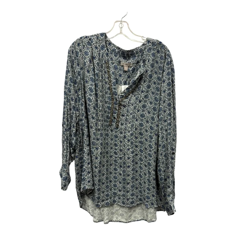 Designer long sleeve Top Ls By Roz And Ali In Blue, Size:3X