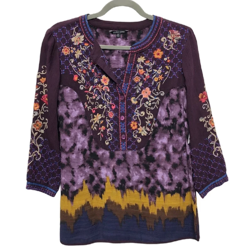 Embroidered long sleeve Tunic Long Sleeve By John Mark In Purple, Size: Xs