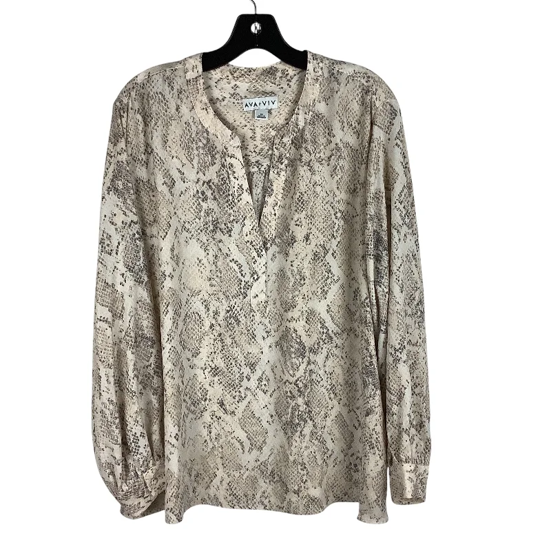 Casual style Top Long Sleeve By Ava & Viv In Snakeskin Print, Size: 2x