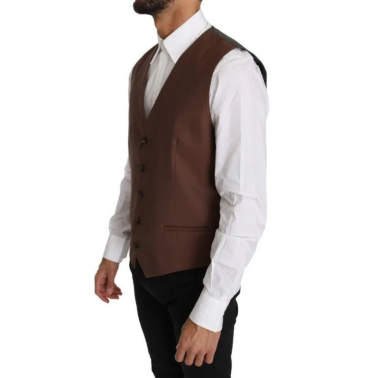 Dolce & Gabbana Sleek Bronze & Gray Formal Vest Slim Men's Fit