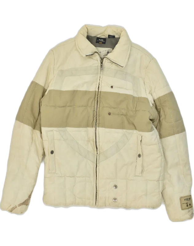 G-STAR Mens Graphic Padded Jacket UK 40 Large Beige Colourblock Cotton