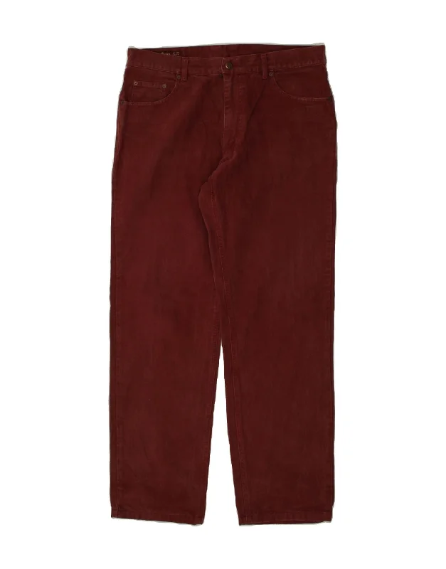 Leather-trimmed denim MARLBORO CLASSICS Mens Straight Jeans W36 L32 Maroon Cotton