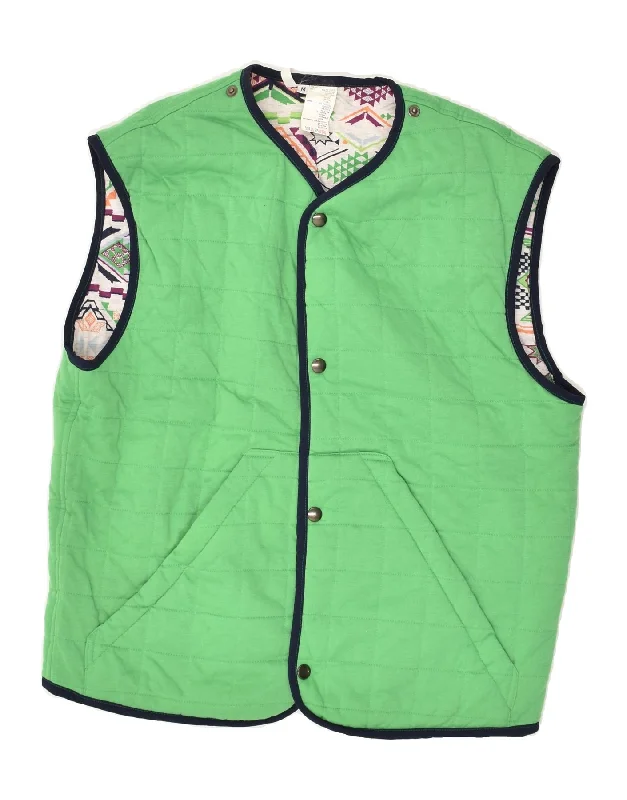 VINTAGE Mens Quilted Gilet UK 38 Medium Green Polyester