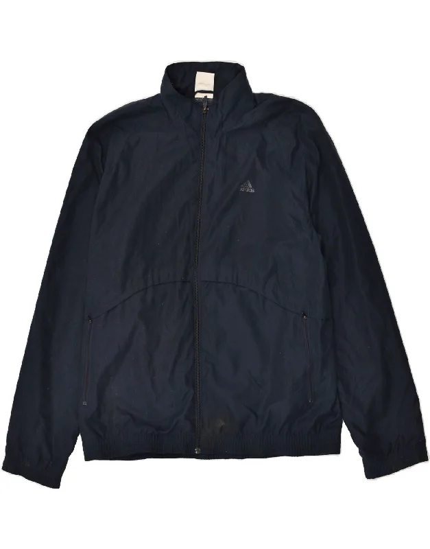 ADIDAS Mens Bomber Jacket UK 40 Large Navy Blue Polyester