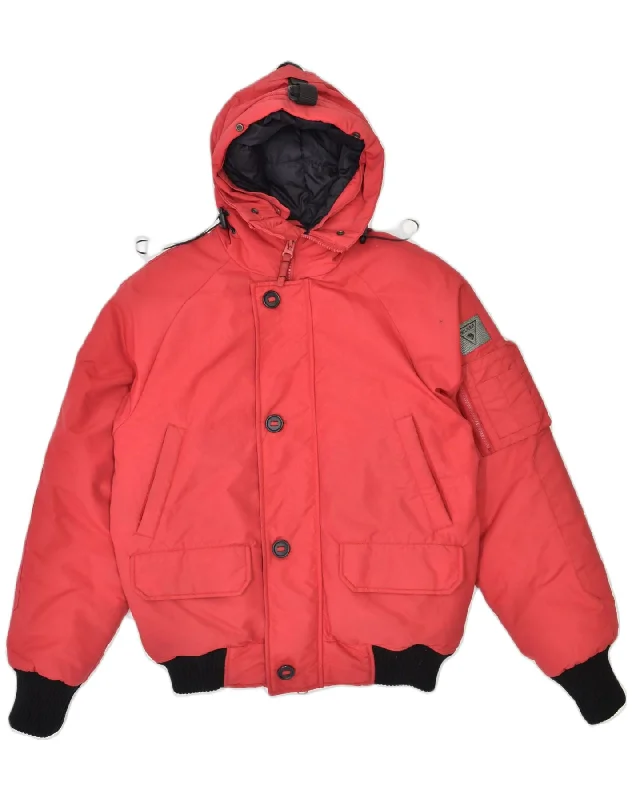 WILKER Mens Hooded Padded Bomber Jacket UK 38 Medium Red Polyamide