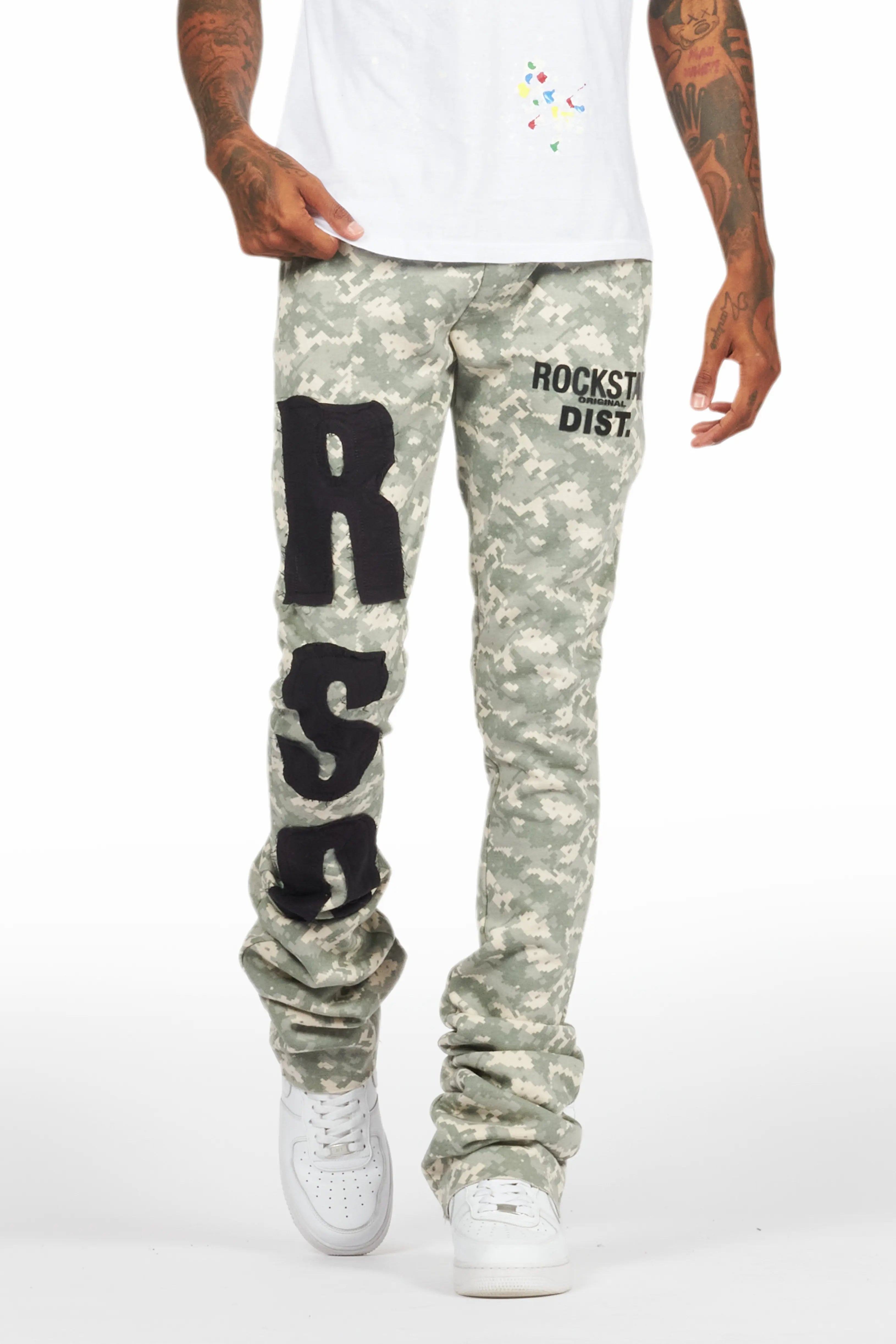 Slim fit Alpine Digital Camo Super Stacked Trackpant