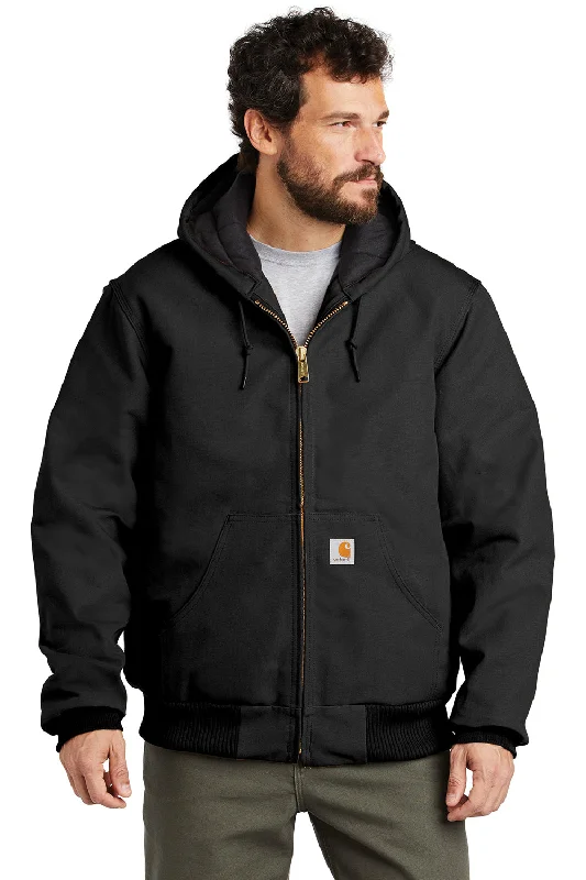 Carhartt Mens Wind & Water Resistant Duck Cloth Full Zip Hooded Work Jacket - Black