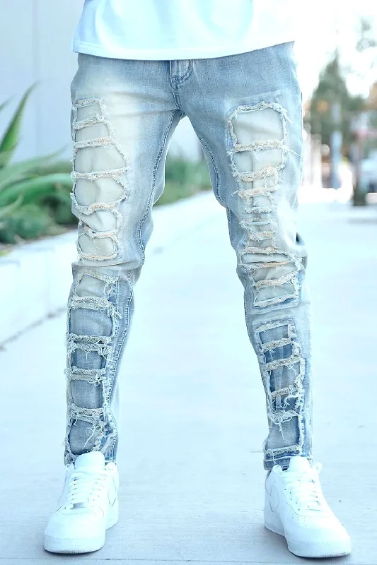 Wool trousers Distressed Inner Patched Denim Jeans