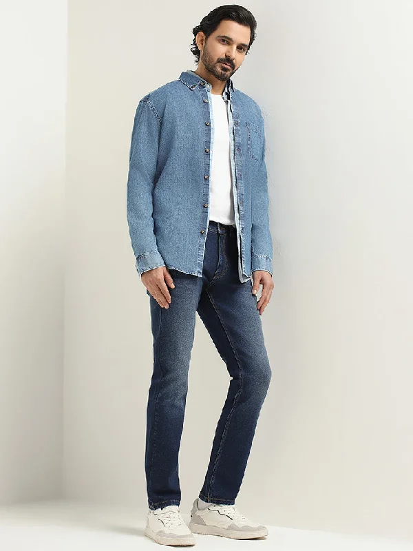 Modern denim WES Casuals Dark Blue Relaxed Fit Mid Rise Jeans