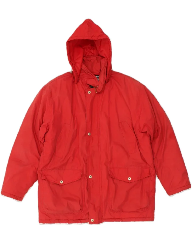 VINTAGE Mens Hooded Utility Jacket UK 42 XL Red Cotton