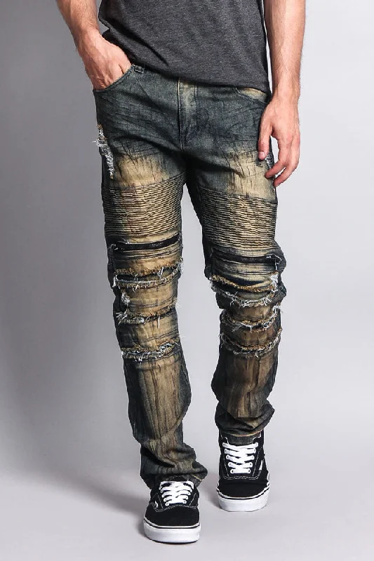 Relaxed jeans Zipper Cut Grease Wash Biker Jeans