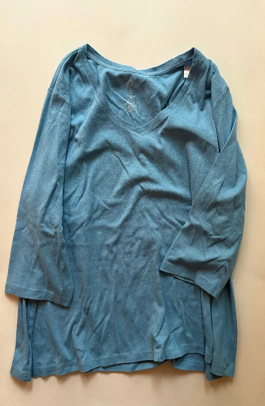 Casual style Top Long Sleeve By St Johns Bay In Blue, Size: 3x