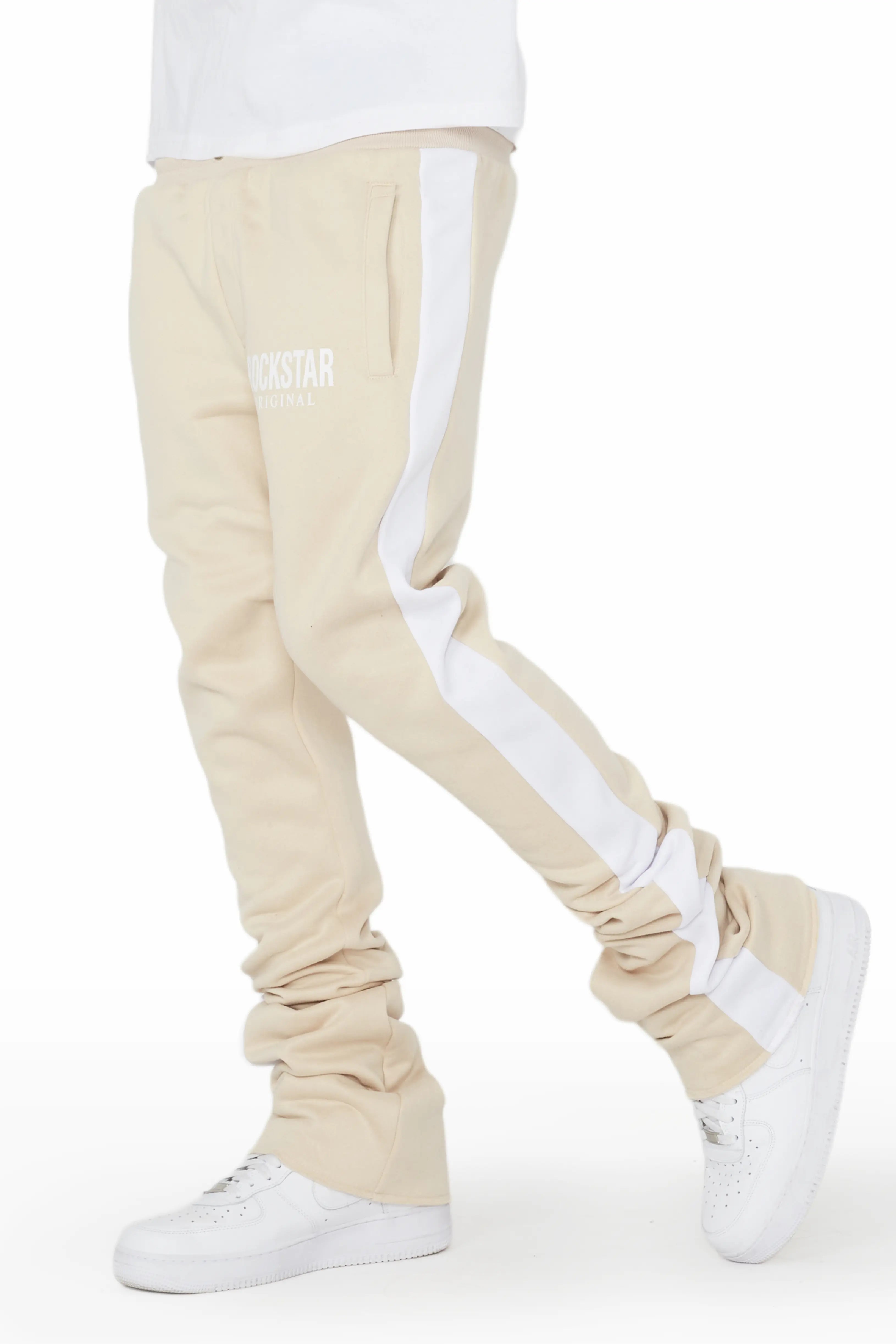 Fleece pants Leonel Beige Stacked Flare Track Pant