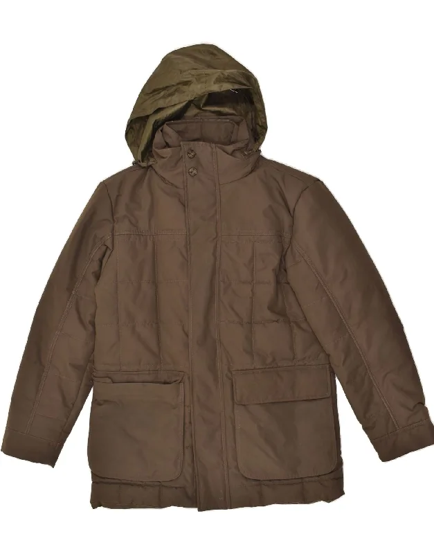 FAY Mens Hooded Padded Jacket UK 38 Medium Brown Polyamide