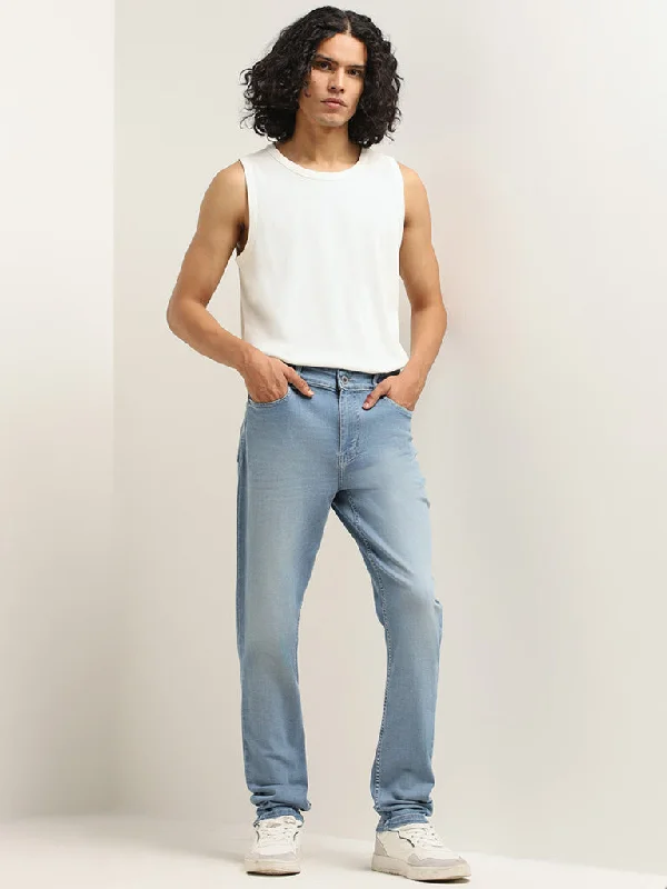 Sculpted denim Nuon Blue Denim Straight Fit Mid Rise Jeans