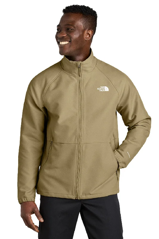 The North Face Mens Barr Lake Water Resistant Soft Shell Full Zip Jacket - Heather Dark Khaki Stone - New