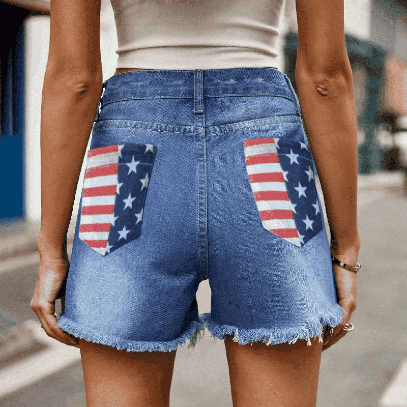 Faux leather pants US Flag Distressed Denim Shorts