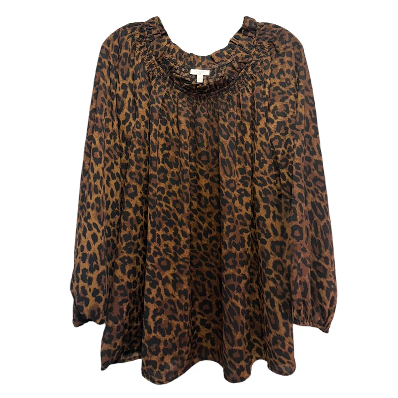 Wool blend Smocked Blouse By Talbots In Spectacular Animal Print, Size: 1X