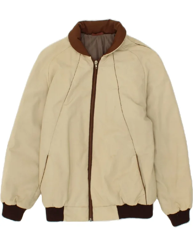 KRAS BRNO Mens Padded Bomber Jacket UK 36 Small Beige Polyester