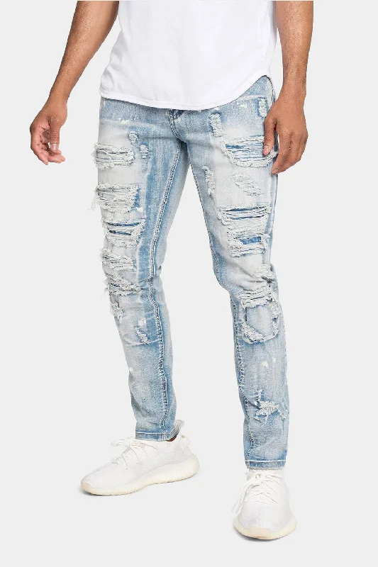 Recycled pants Distressed Patched Super Skinny Jeans