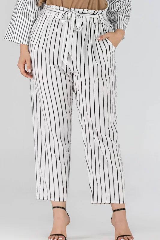 Leather pants Full Size Striped Paperbag Waist Cropped Pants