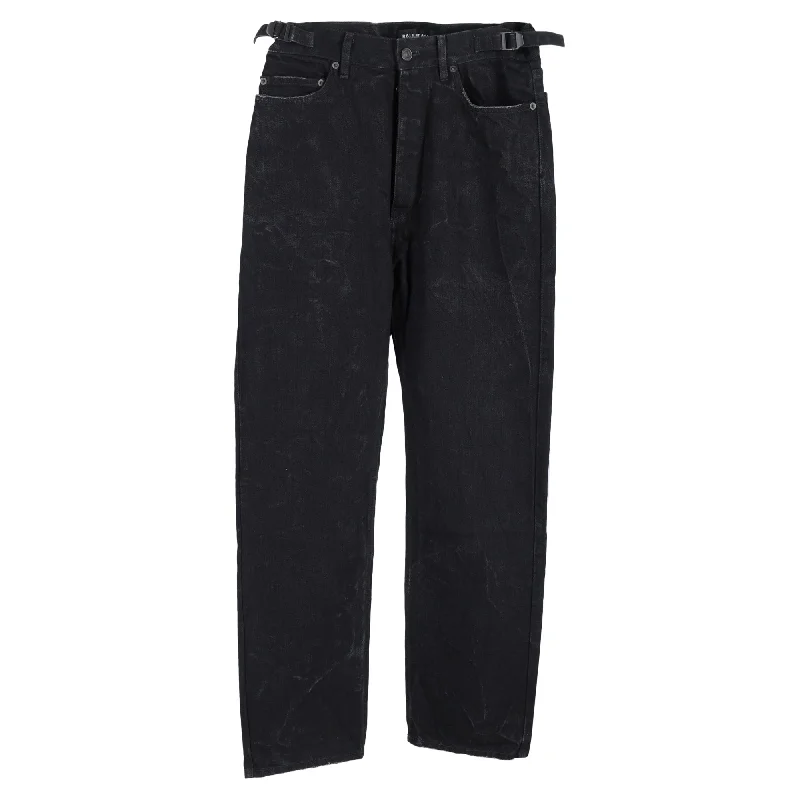 Stone-washed Balenciaga Distressed High-Rise Wide-Leg Jeans in Black Cotton Denim