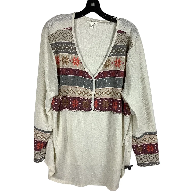 Lightweight fabric Top Long Sleeve By Maurices In Cream, Size: 3x