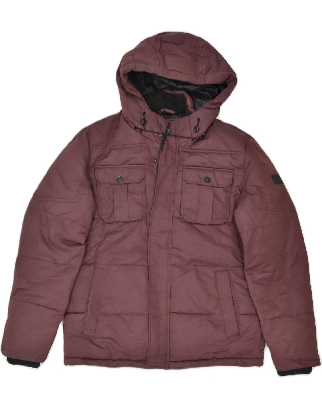 JACK & JONES Mens Hooded Padded Jacket UK 40 Large Brown Polyamide