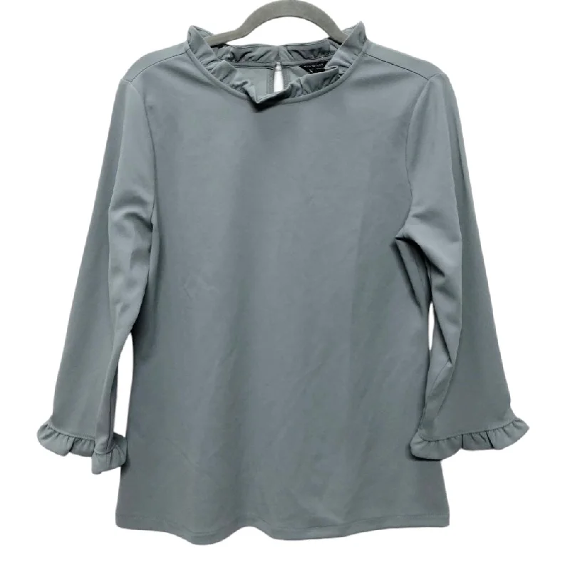 Designer long sleeve Top Long Sleeve By Ann Taylor In Green & Grey, Size: M