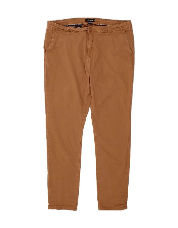 Checkered denim KANGOL Mens Slim Chino Trousers W40 L31 Brown Cotton