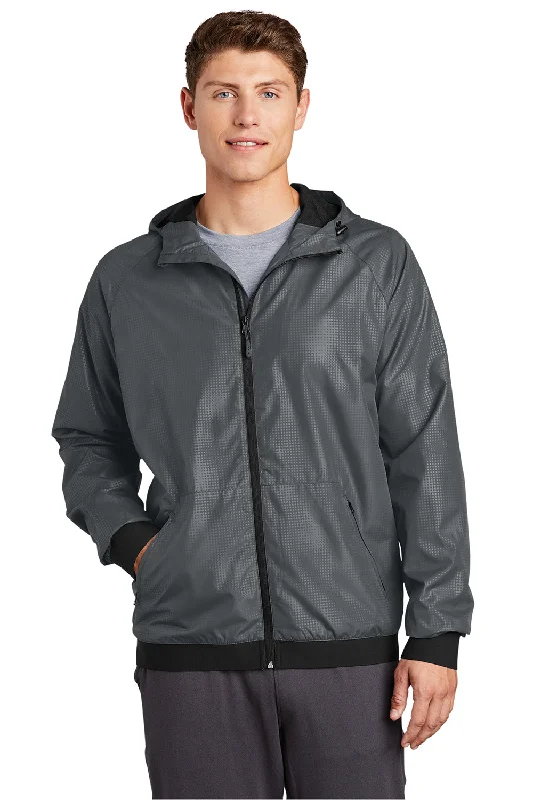 Sport-Tek Mens Wind & Water Resistant Full Zip Hooded Jacket - Graphite Grey/Black