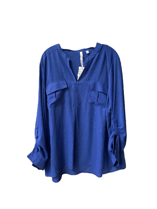 Eco-friendly fabric Top Long Sleeve By Ny Collection In Blue, Size: 3x